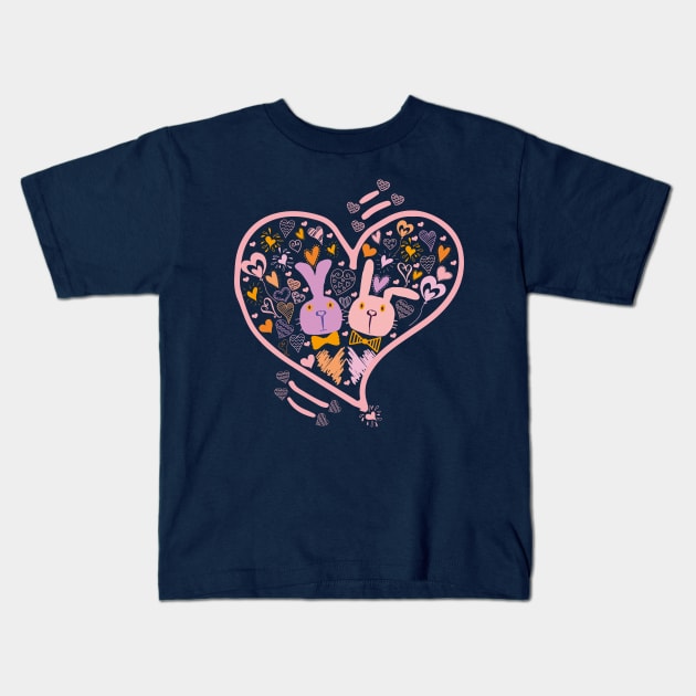 2 Cute Bunnies in Love Kids T-Shirt by JeLoTall